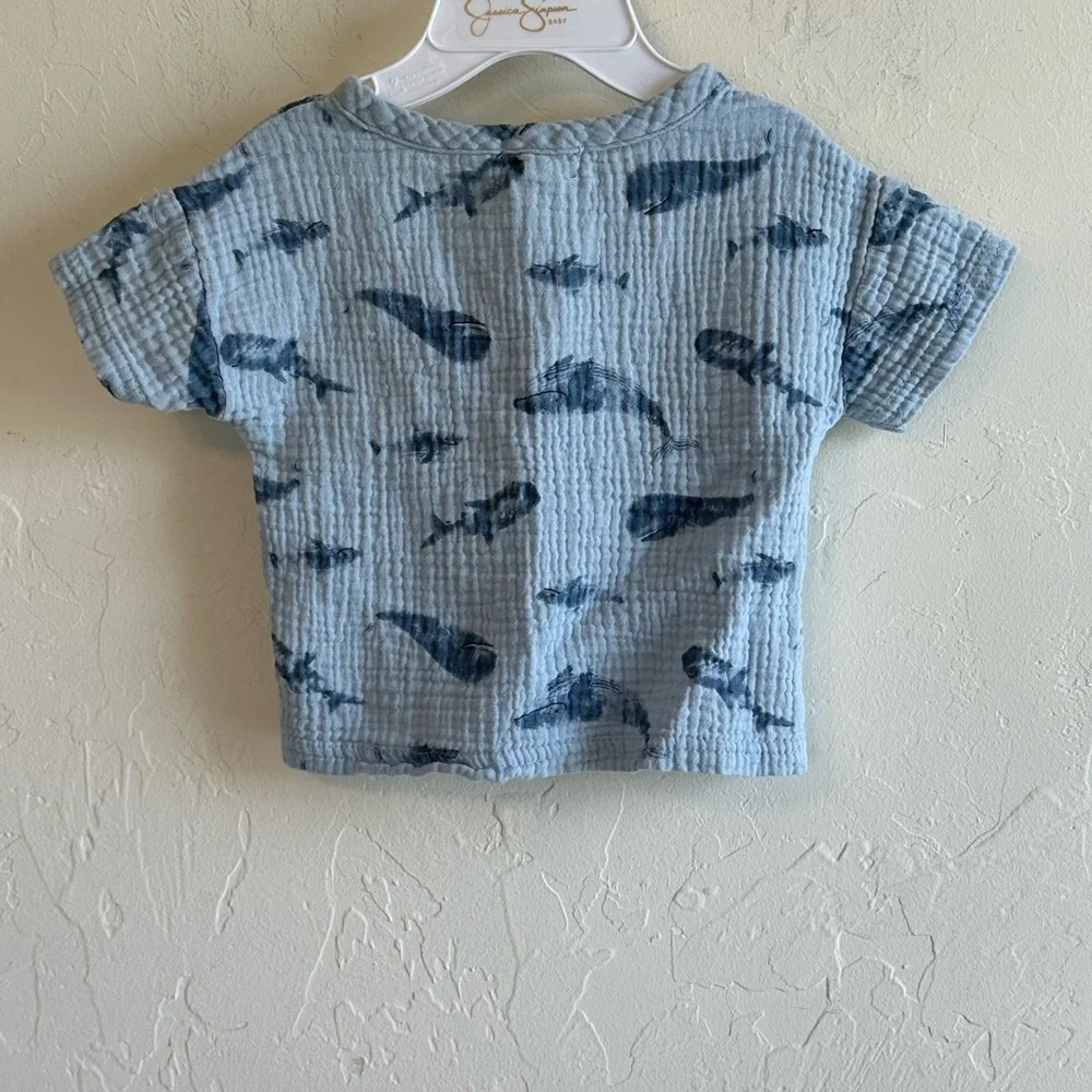 Rabbit + Bear Organic Waffle Cotton Novelty Blue Whale Print Baby Shirt Sz 24m - Picture 6 of 9